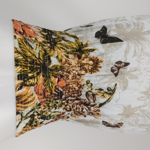 Women's Dress Size Med Cream Orange Butterflies Shirring Maxi High Low Hem Bow - Picture 8 of 10